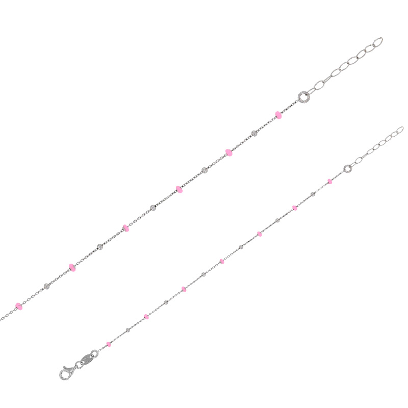 Bracelet boules rouge orangé en émail, argent 925/1000 doré