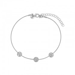 Bracelet câble 2 boules lisses et 1 boule brossée argent 925/1000 rhodié