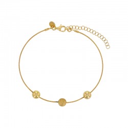 Bracelet câble 2 boules lisses et 1 boule brossée argent 925/1000 rhodié