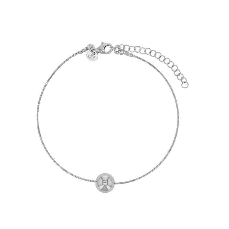 Bracelet câble boule lisse diam. 8mm, argent 925/1000 rhodié