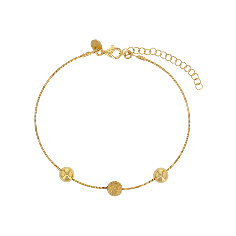 Bracelet câble 2 boules lisses et 1 boule brossée argent 925/1000 rhodié