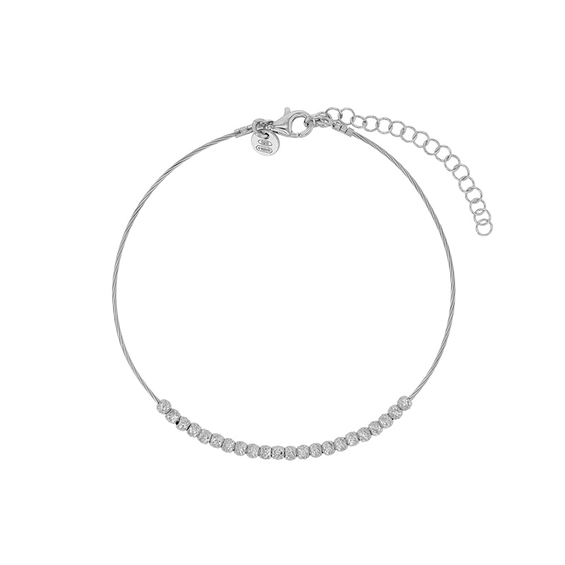Bracelet câble petites perles diamantées, argent 925/1000 rhodié
