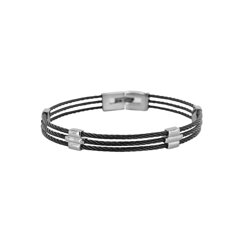 Bracelet câbles noirs et éléments acier