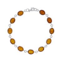Bracelet cabochon plat ambre cognac et argent 925/1000 rhodié