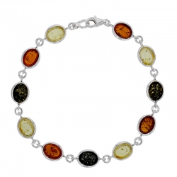 Bracelet cabochon plat ambre cognac et argent 925/1000 rhodié