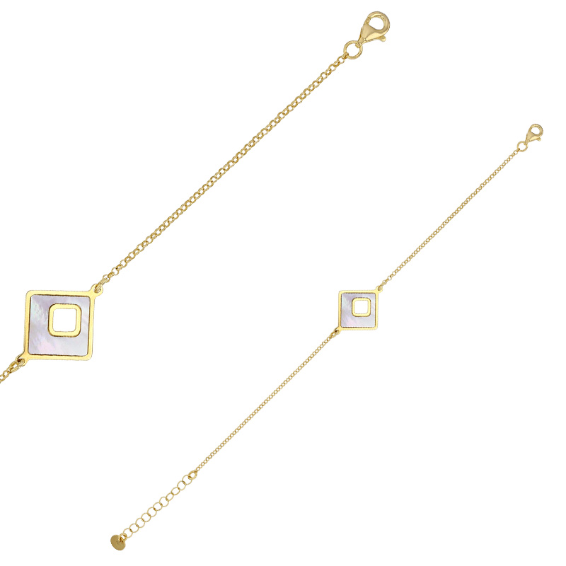 Bracelet carré ajouré ajouré en nacre, argent 925/1000 doré