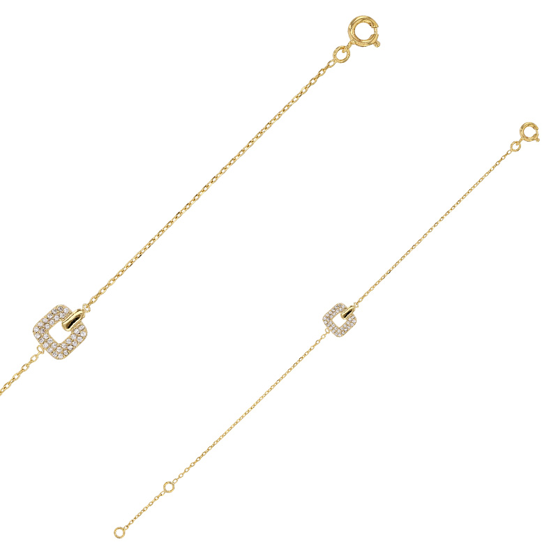Bracelet carré ajouré, orné d’oxydes et plaqué or