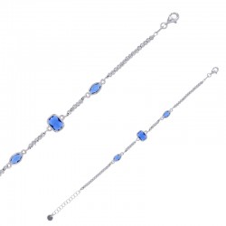 Bracelet carré et gouttes oeil de chat bleu foncé, cristal perles diamantées argent 925/1000 rhodié