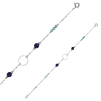 Bracelet cercle 2 pierres Sodalite et petites pierres Larimar facettées, argent 925/1000 platiné