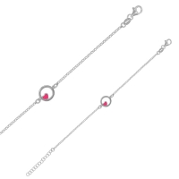 Bracelet cercle, coeur émail fuchsia en argent 925/1000 rhodié