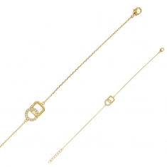 Bracelet cercle et carré entrelacés plaqué or, oxydes de zirconium