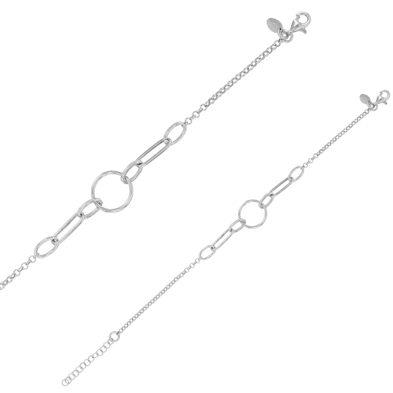 Bracelet cercle et ovales entrelacés maille jaseron, argent 925/1000 rhodié