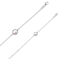 Bracelet cercle papillon émail rose et blanc en argent 925/1000 rhodié