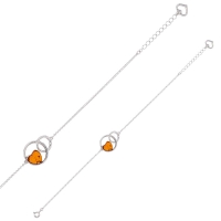 Bracelet cercles entrelacés argent 925/1000 rhodié orné d'un coeur en ambre