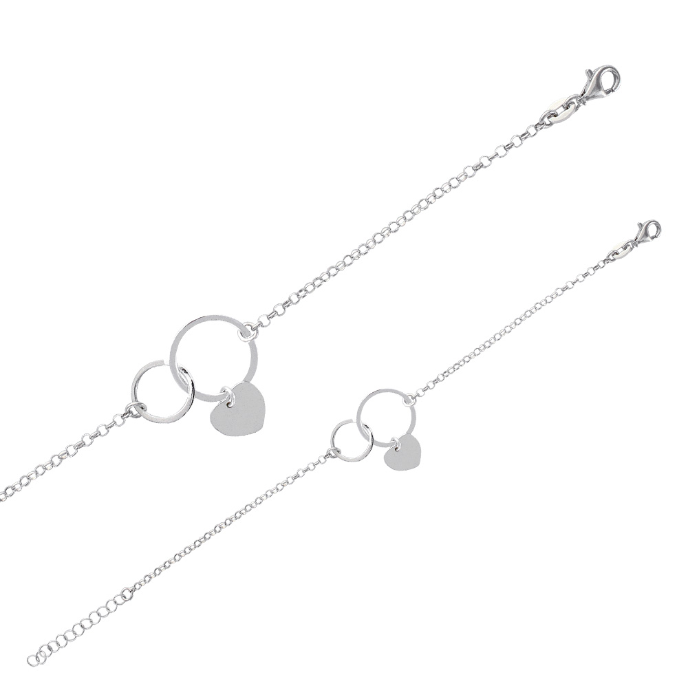 Bracelet cercles entrelacés avec pampille coeur en argent rhodié 925/1000