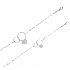 Bracelet cercles entrelacés avec pampille coeur en argent rhodié 925/1000