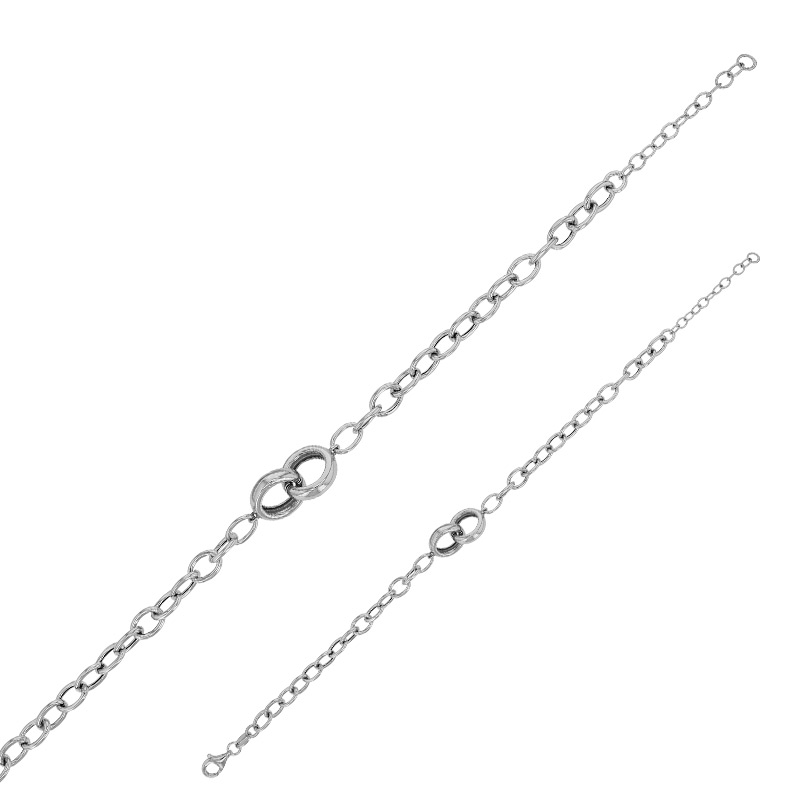 Bracelet 2 cercles entrelacés lisses, mailles forçat argent 925/1000 platiné