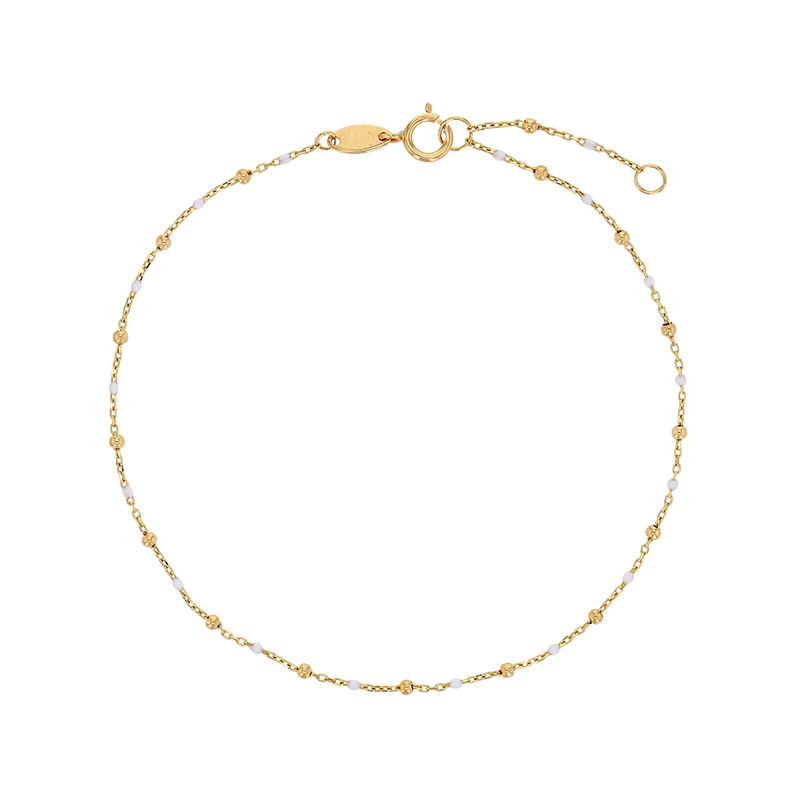Bracelet chaîne forçat avec petites perles et émail blanc, Or 750/1000