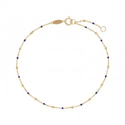 Bracelet chaîne forçat avec petites perles et émail bleu, Or 750/1000