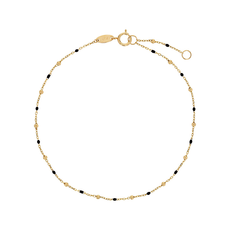 Bracelet chaîne forçat avec petites perles et émail noir, Or 750/1000