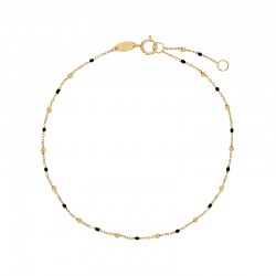 Bracelet chaîne forçat avec petites perles et émail noir, Or 750/1000