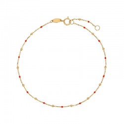 Bracelet chaîne forçat avec petites perles et émail orange, Or 750/1000