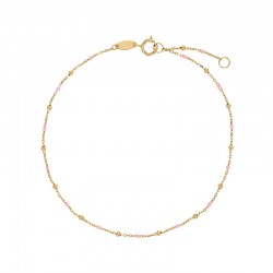Bracelet chaîne forçat avec petites perles et émail rose pâle, Or 750/1000
