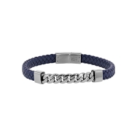 Bracelet chaîne gourmette acier et cuir de bovin tressé noir