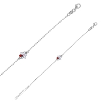 Bracelet coccinelle sur fleur émail multicolores, maille perlée et diamantée argent 925/1000 rhodié