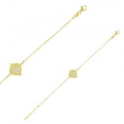 Bracelet coeur aspect perlé avec oxydes en argent 925/1000 doré