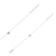 Bracelet coeur aspect strié et boules en argent 925/1000 rhodié