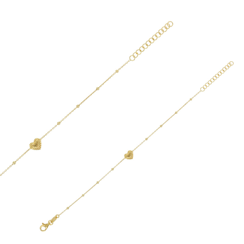 Bracelet coeur aspect strié et boules en argent 925/1000 rhodié