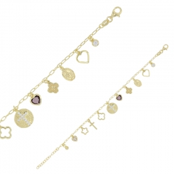 Bracelet coeur croix, rond étoile en pampilles argent 925/1000 doré