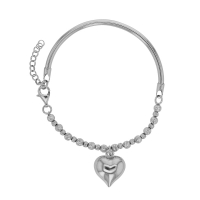 Bracelet coeur en pampille, argent 925/1000 rhodié