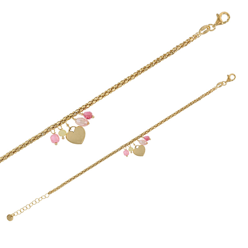 Bracelet coeur et cristaux en dégradé bleu, argent 925/1000 platiné