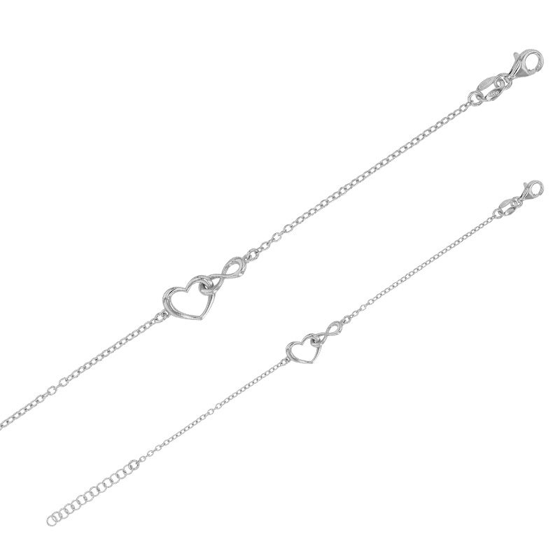 Bracelet coeur infini entrelacés en argent 925/1000 platiné