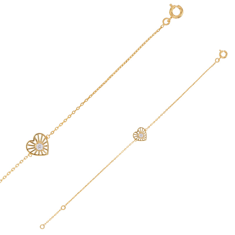 Bracelet coeur plaqué or avec motif soleil en Oxyde de zirconium