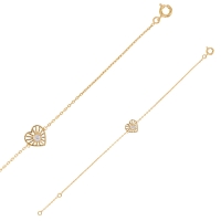 Bracelet coeur plaqué or avec motif soleil en Oxyde de zirconium
