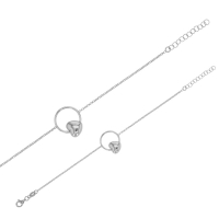Bracelet coeur sur cercle, argent 925/1000 platiné