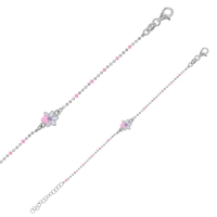 Bracelet coeur sur fleur émail rose violet, argent 925/1000 rhodié