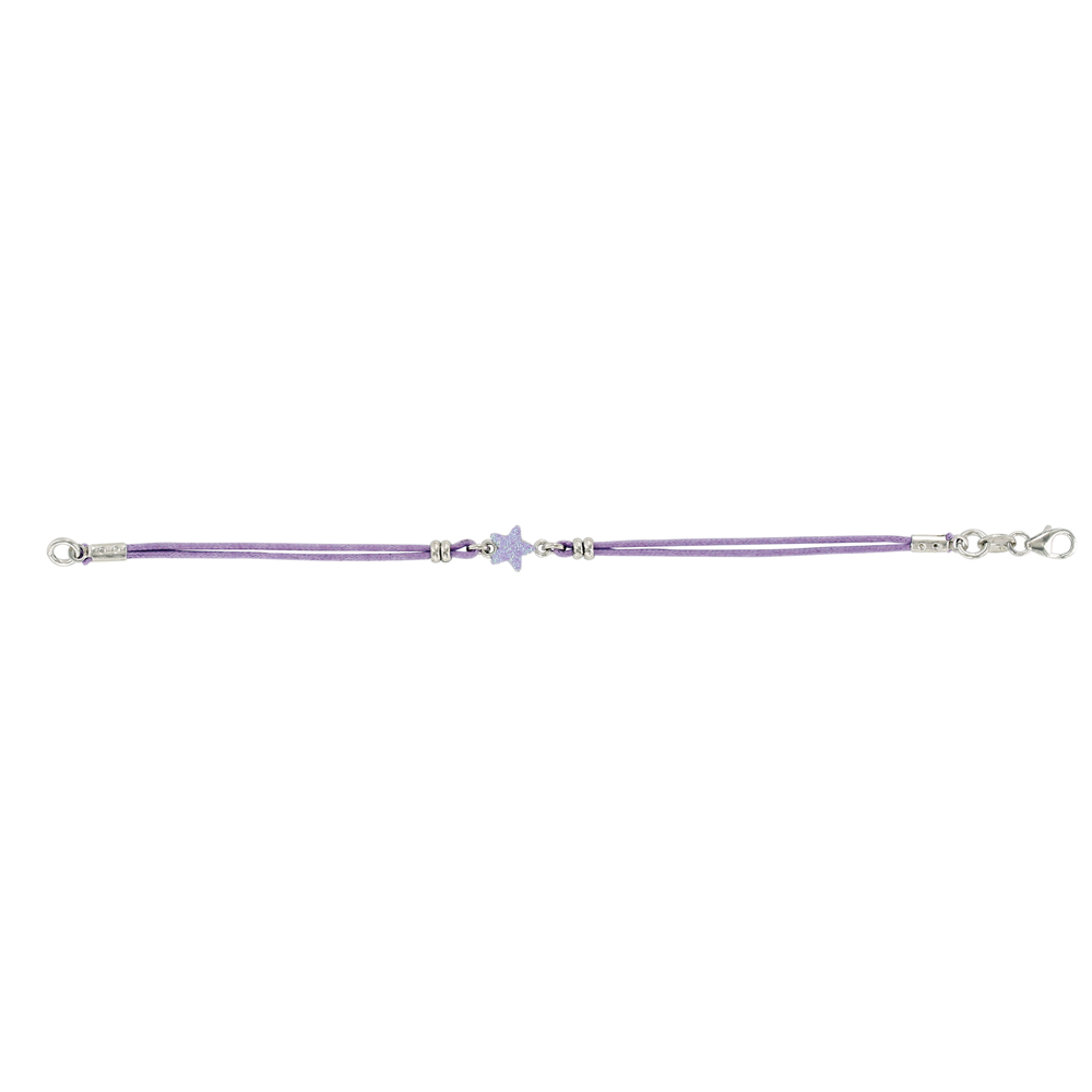 Bracelet cordon avec étoile à paillettes, fermoir argent rhodié