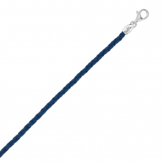 Bracelet cordon bleu marine cuir de bovin tressé avec fermoir en Argent 925/1000 rhodié
