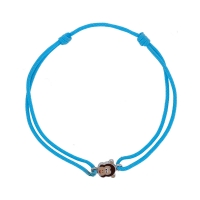 Bracelet cordon bleu, motif tête de singe avec émail, argent 925/1000 rhodié