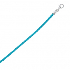 Bracelet cordon cuir de bovin tressé bleu turquoise avec fermoir à vis argent 925/1000 rhodié