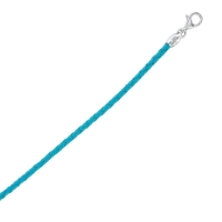 Bracelet cordon cuir de bovin tressé bleu turquoise avec fermoir à vis argent 925/1000 rhodié
