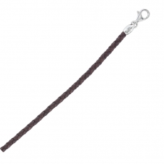 Bracelet cordon cuir de bovin tressé chocolat avec fermoir à vis argent 925/1000 rhodié