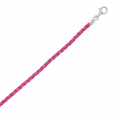 Bracelet cordon cuir de bovin tressé fuchsia avec fermoir à vis argent 925/1000 rhodié