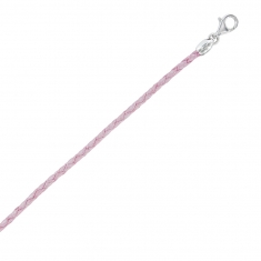 Bracelet cordon cuir de bovin tressé rose métallisé avec fermoir à vis argent 925/1000 rhodié