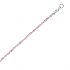 Bracelet cordon cuir de bovin tressé rose métallisé avec fermoir à vis argent 925/1000 rhodié