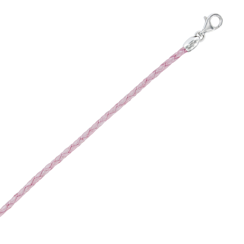 Bracelet cordon cuir de bovin tressé rose métallisé avec fermoir à vis argent 925/1000 rhodié